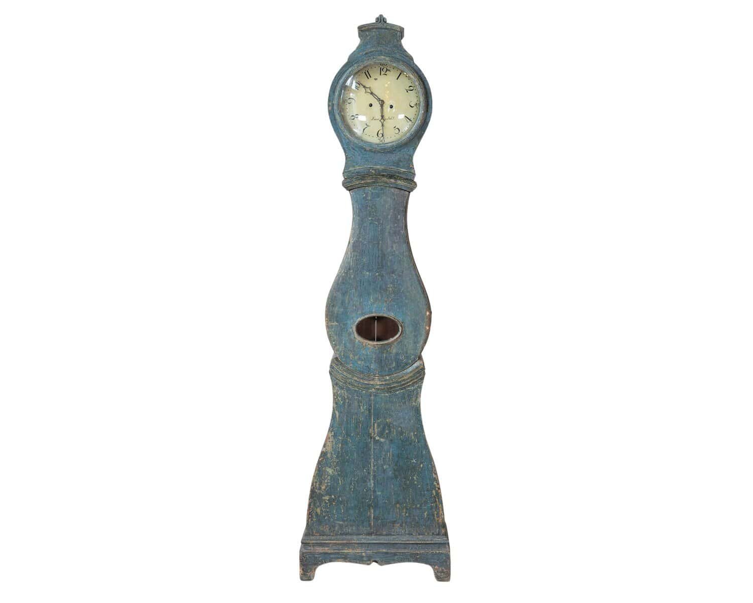 19th Century Swedish Mora Clock in Original Blue Paint