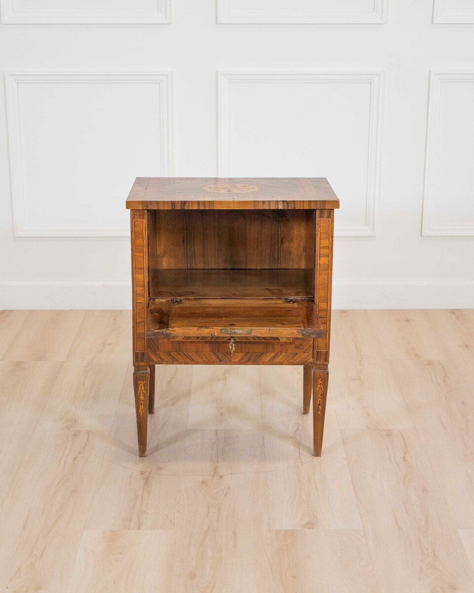 Walnut Bedside Table/nightstand, Louis XVI Style -xix Century - JAA