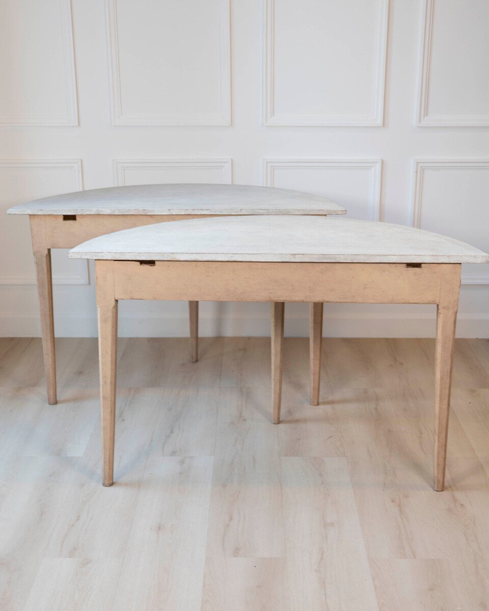 Pair of Swedish Gustavian Demi-Lune Console Tables in Oak, circa 1840–1860 - JAA