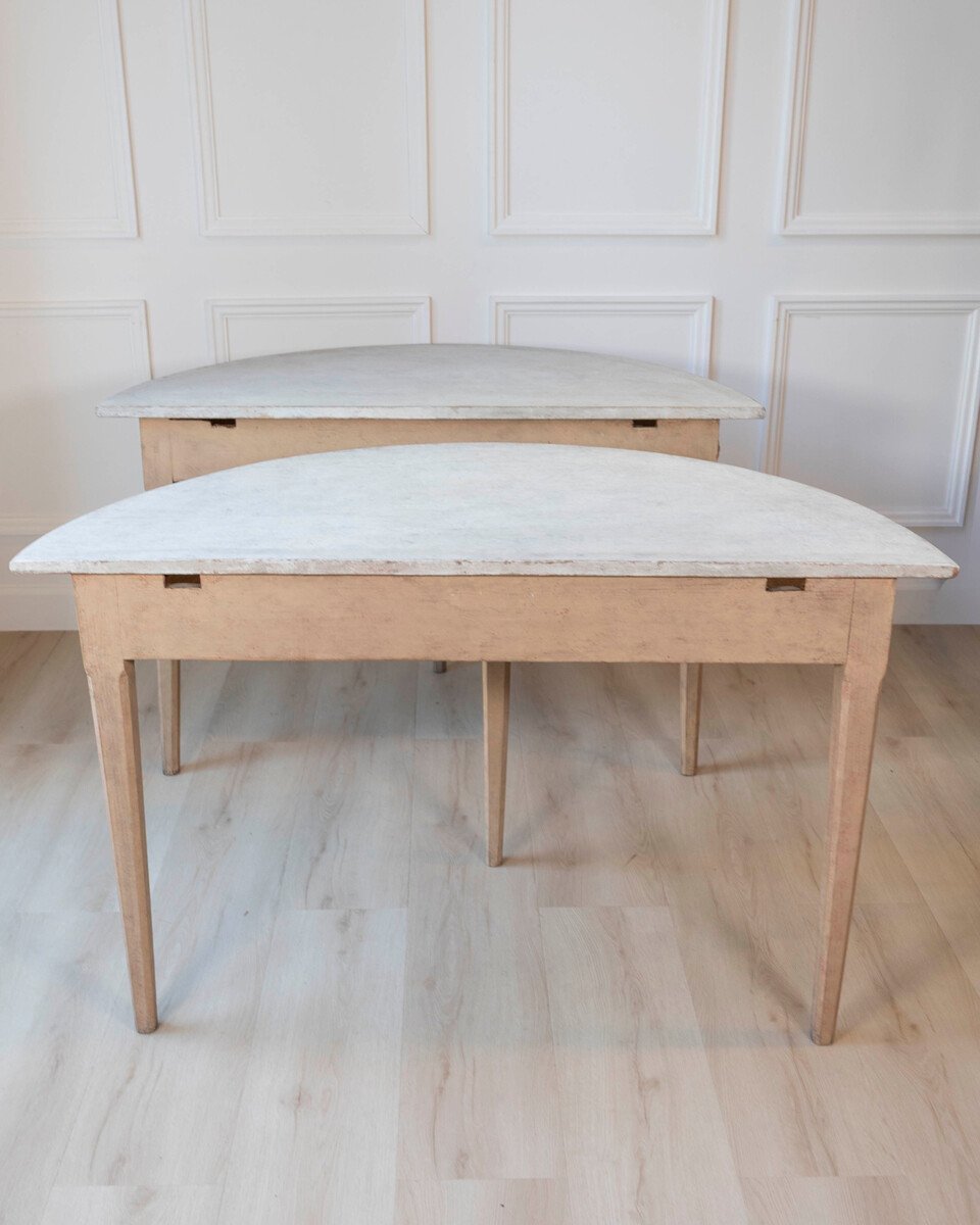 Pair of Swedish Gustavian Demi-Lune Console Tables in Oak, circa 1840–1860 - JAA