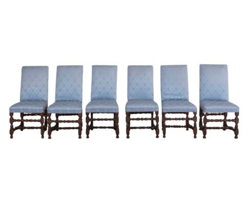 Set of Six Lombard Walnut Reel-Turned Dining Chairs, Early 18th Century