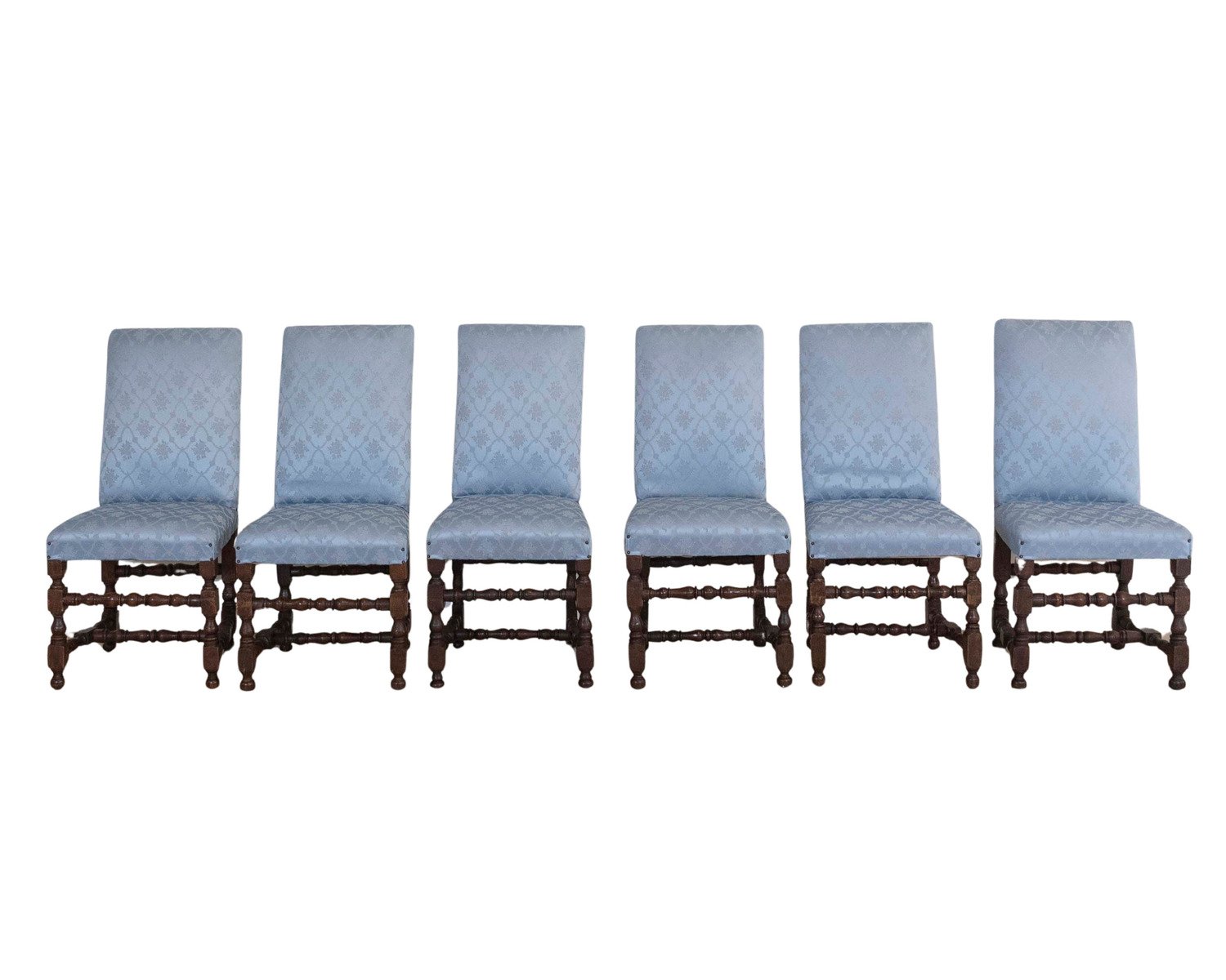 Set of Six Lombard Walnut Reel-Turned Dining Chairs, Early 18th Century - JAA