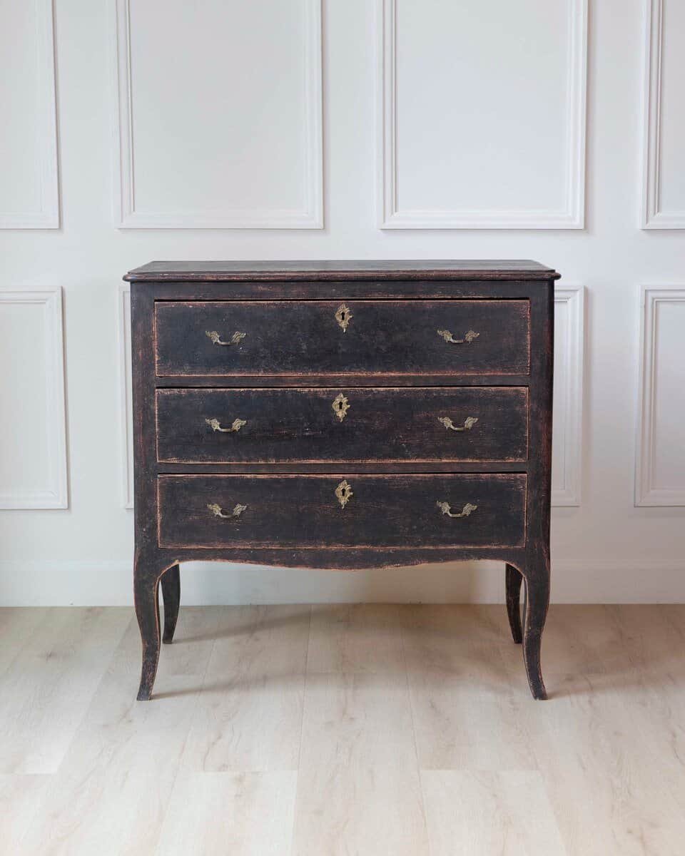 Swedish Neorococo Black-Painted Pine Chest of Drawers - JAA