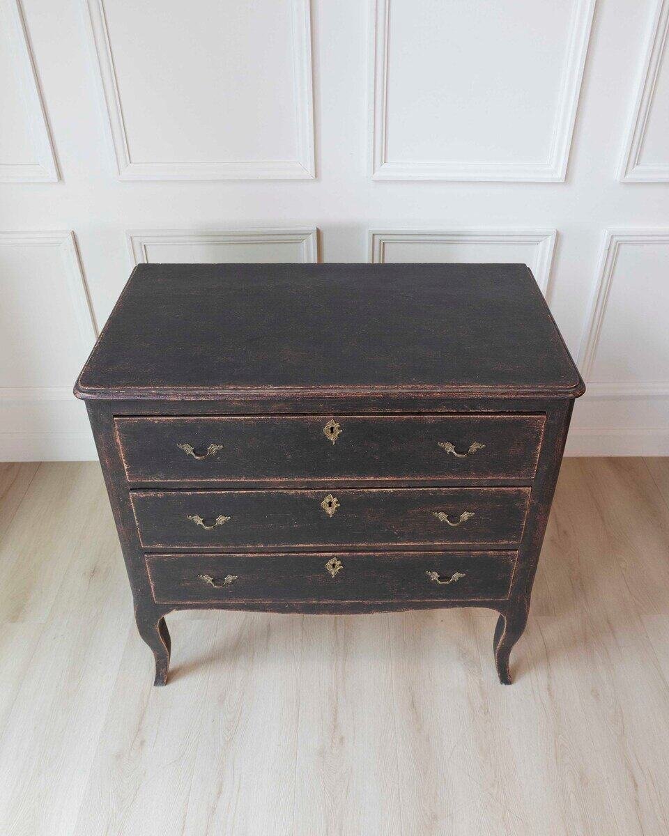 Swedish Neorococo Black-Painted Pine Chest of Drawers - JAA