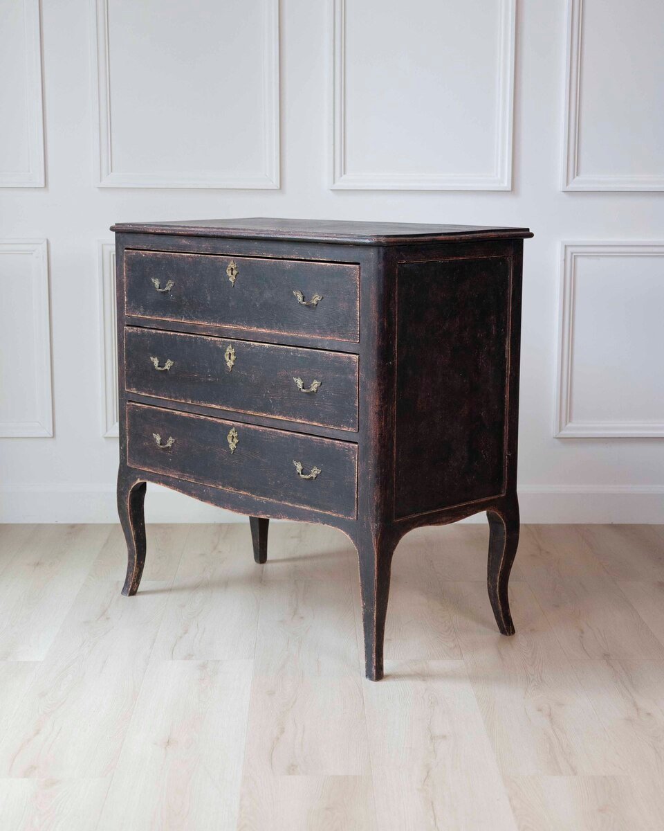 Swedish Neorococo Black-Painted Pine Chest of Drawers - JAA