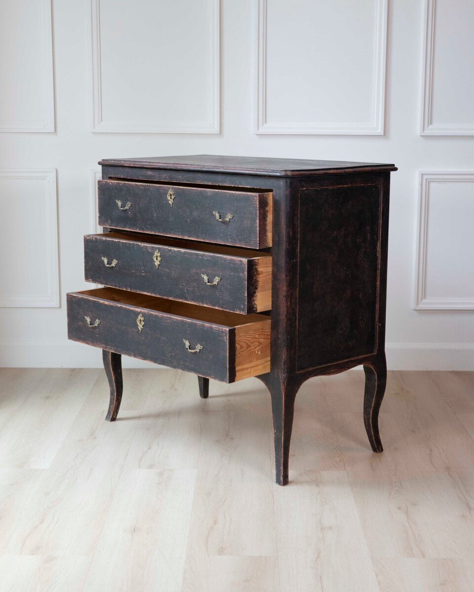 Swedish Neorococo Black-Painted Pine Chest of Drawers - JAA