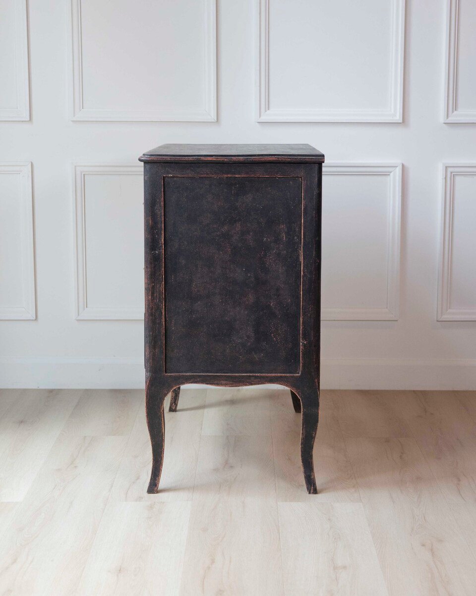 Swedish Neorococo Black-Painted Pine Chest of Drawers - JAA