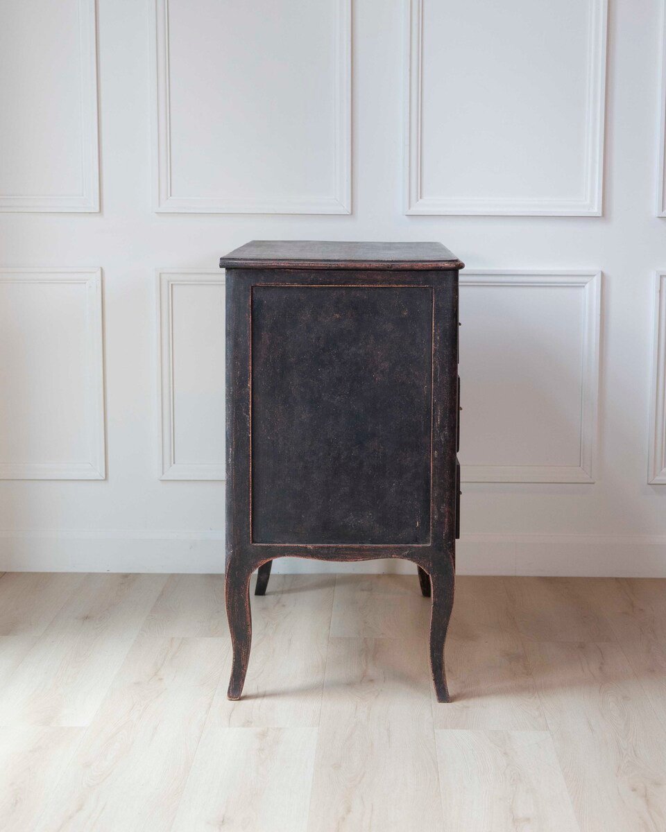 Swedish Neorococo Black-Painted Pine Chest of Drawers - JAA