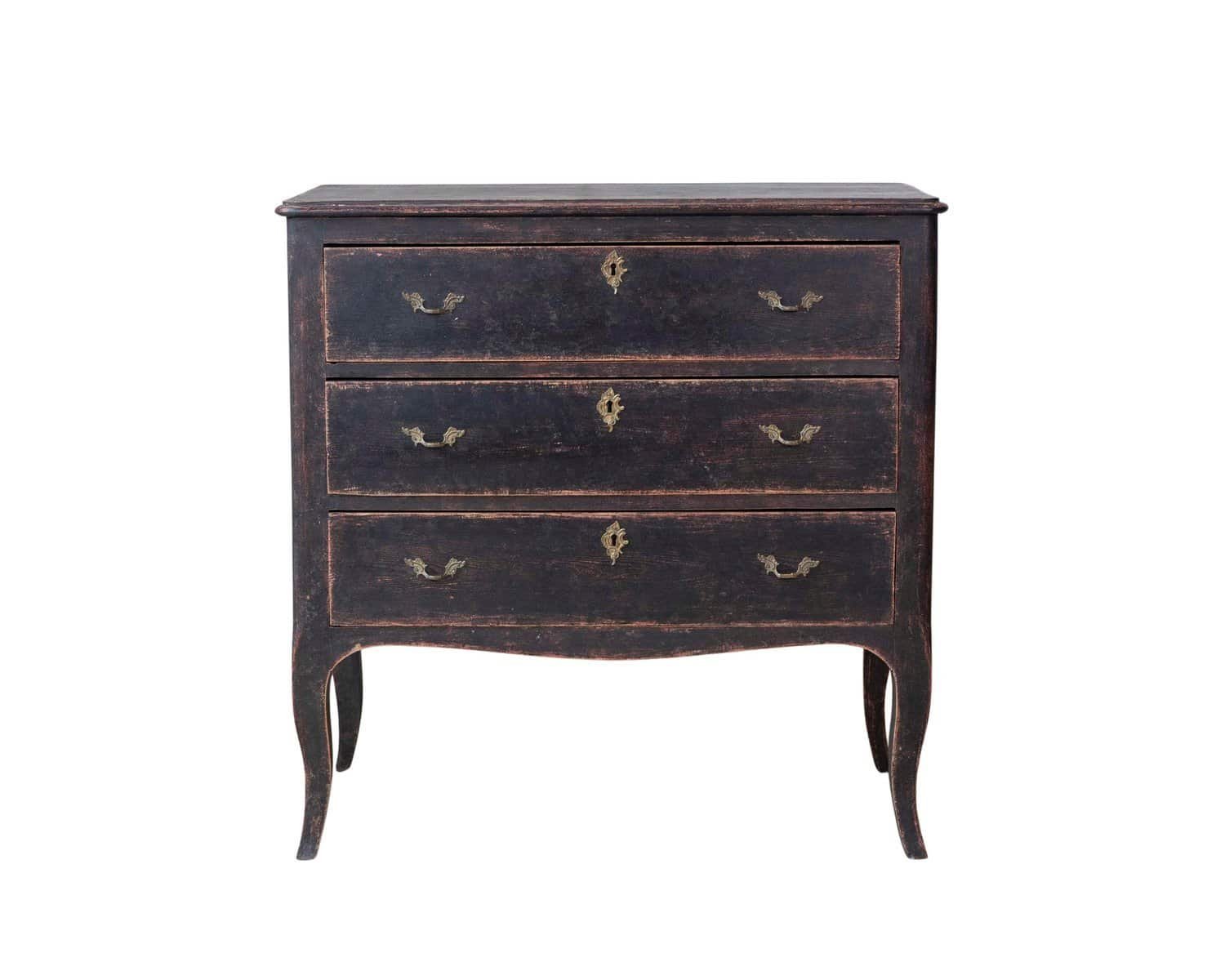 Swedish Neorococo Black-Painted Pine Chest of Drawers