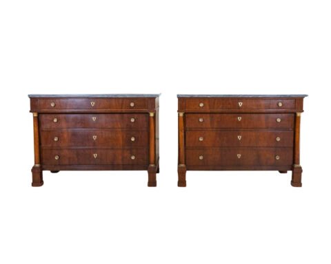 ON HOLD - Pair Of Walnut Empire Chests Of Drawers 1810 With Marble Tops