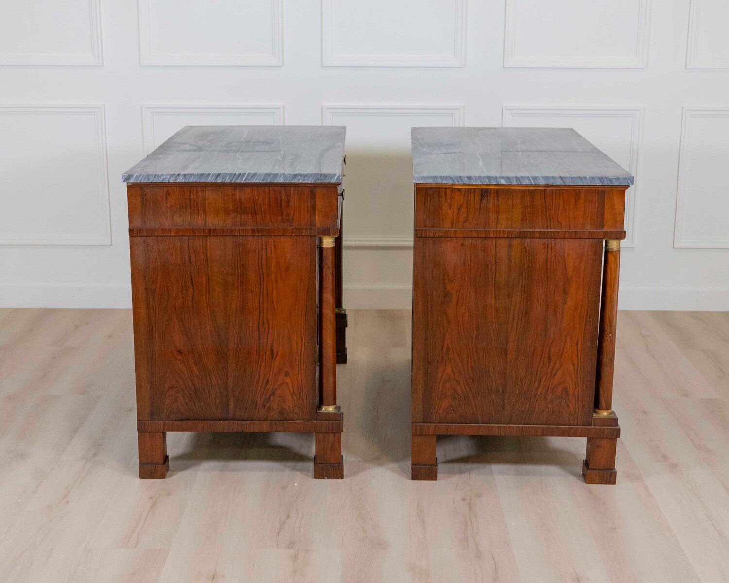 ON HOLD - Pair Of Walnut Empire Chests Of Drawers 1810 With Marble Tops - JAA