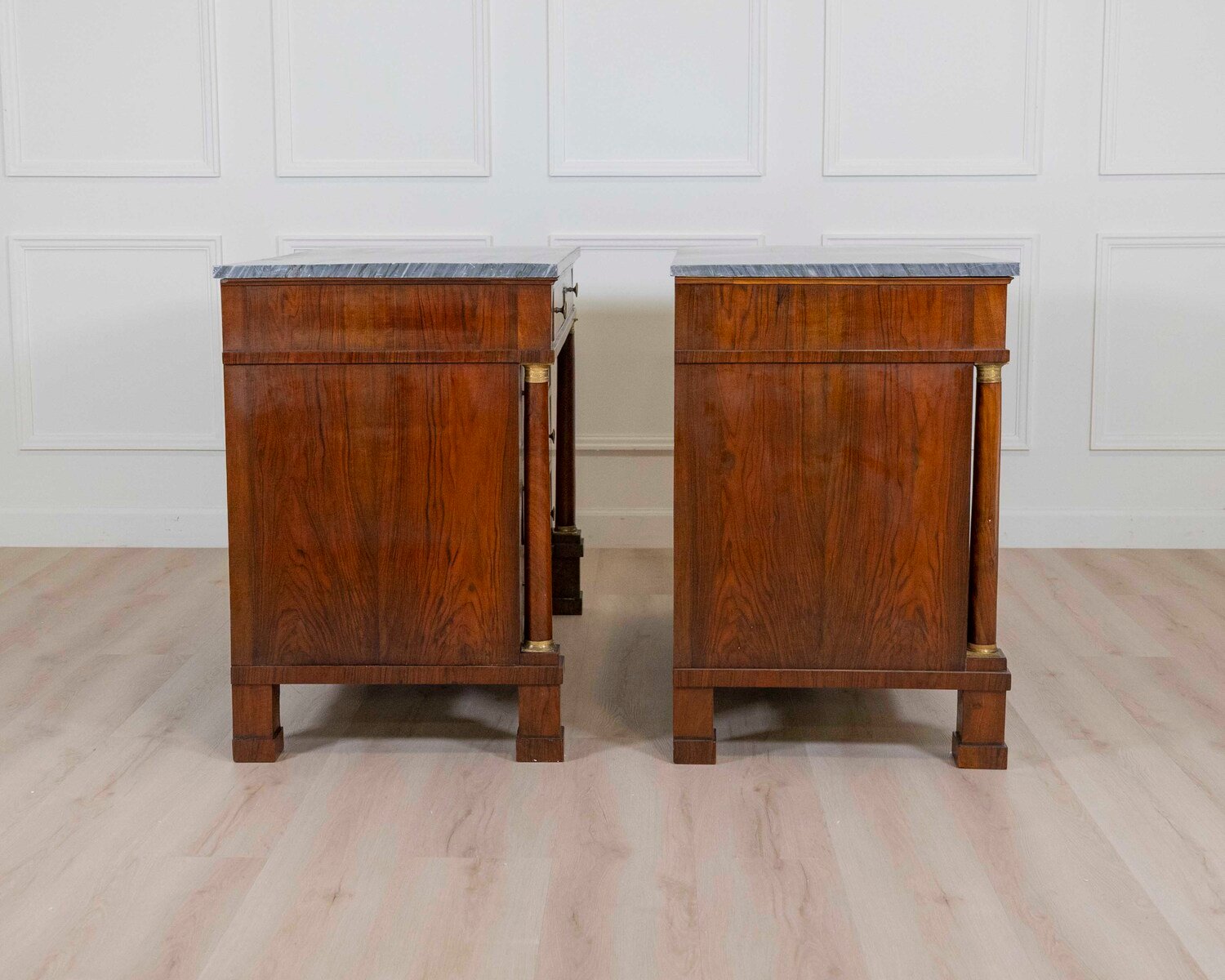 ON HOLD - Pair Of Walnut Empire Chests Of Drawers 1810 With Marble Tops - JAA