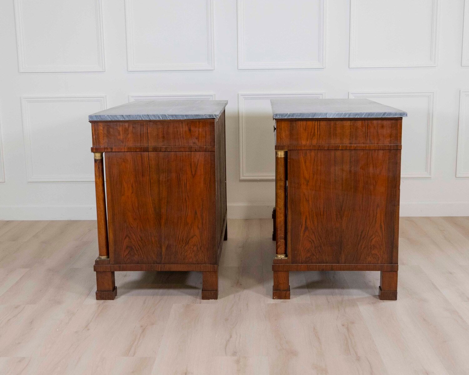 ON HOLD - Pair Of Walnut Empire Chests Of Drawers 1810 With Marble Tops - JAA