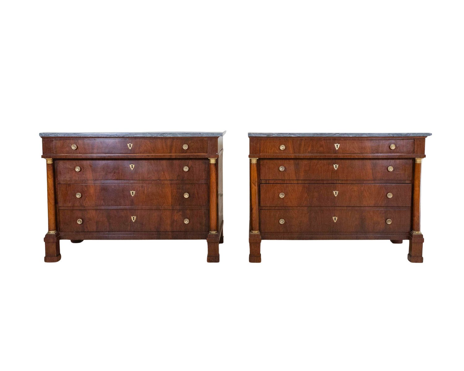 ON HOLD - Pair Of Walnut Empire Chests Of Drawers 1810 With Marble Tops