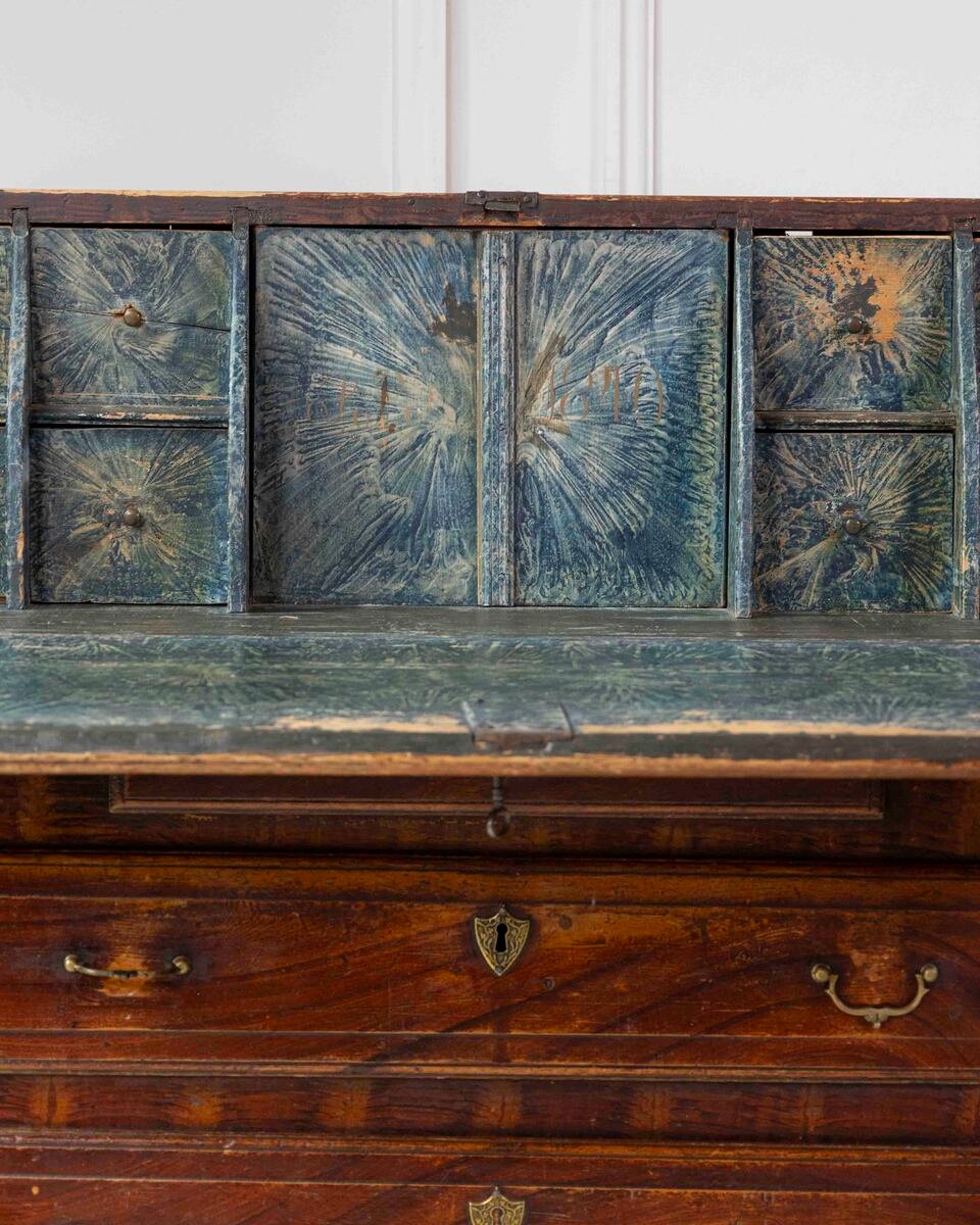 Swedish Mid-19th Century Painted Secretary Desk with Original Finish, c.1848 - JAA