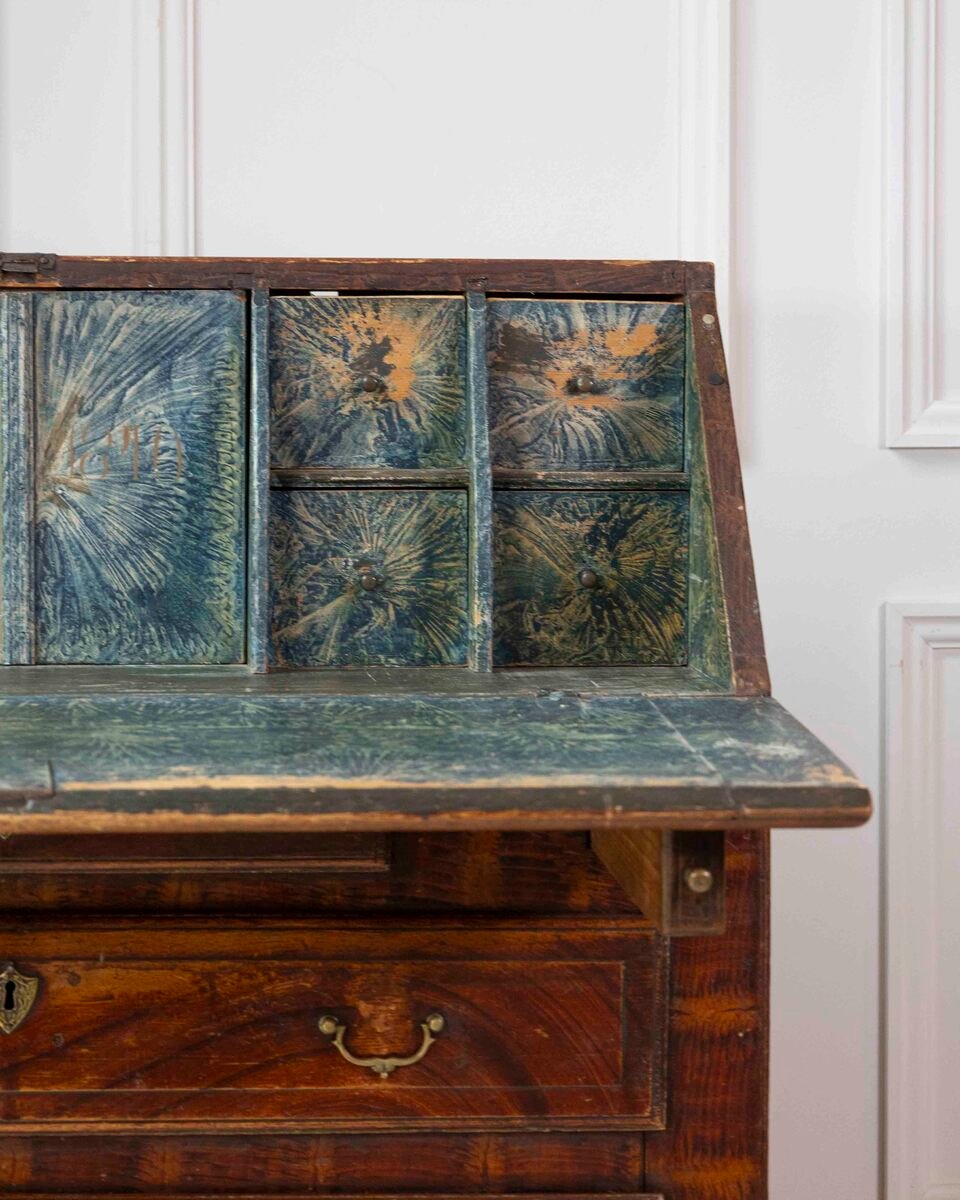 Swedish Mid-19th Century Painted Secretary Desk with Original Finish, c.1848 - JAA