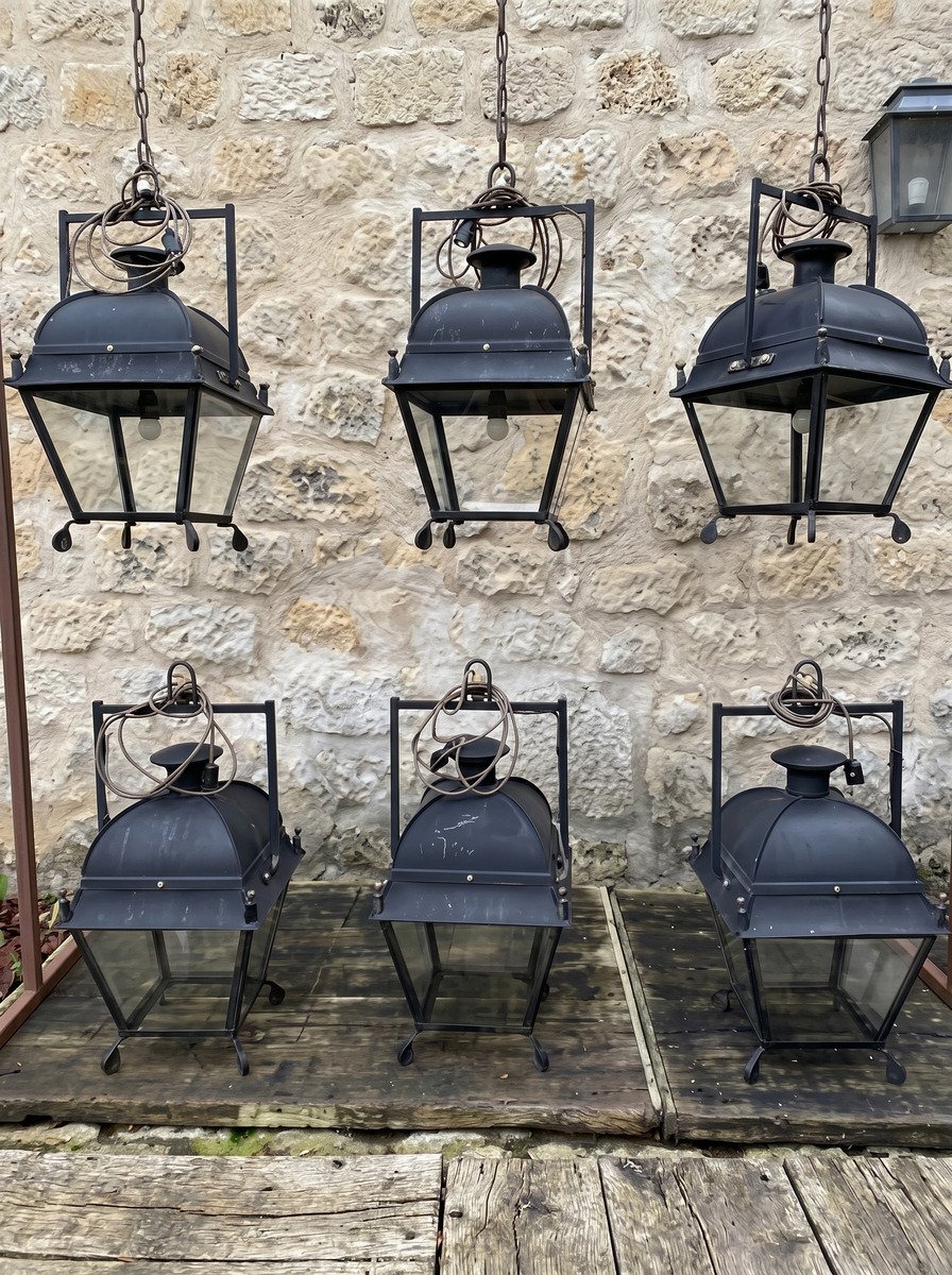 Set of Six French Iron Lanterns with Domed Tops, Circa 1900. Price per lanter. - JAA