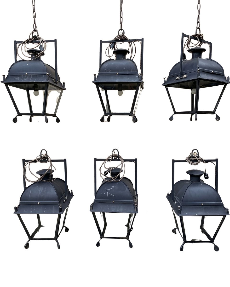 Set of Six French Iron Lanterns with Domed Tops, Circa 1900. Price per lanter.