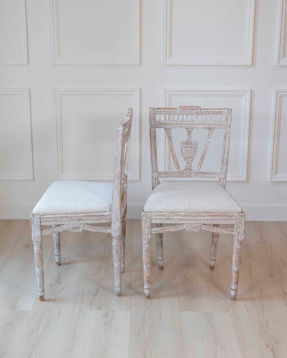 Pair of Swedish Gustavian Period Dining Chairs with Urn Splats and Pierced Crest Rails, Late 18th Century - JAA