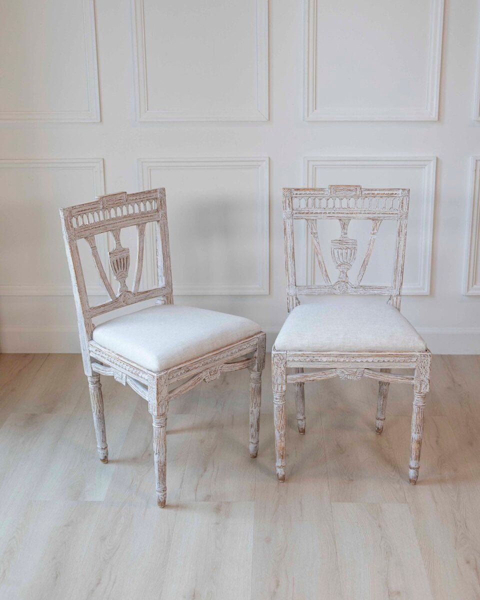 Pair of Swedish Gustavian Period Dining Chairs with Urn Splats and Pierced Crest Rails, Late 18th Century - JAA