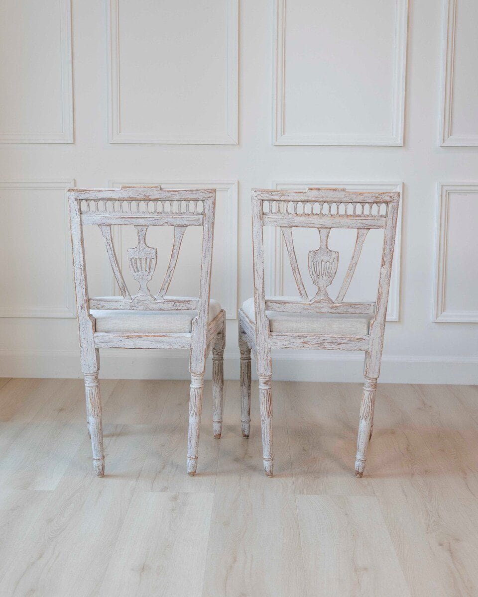 Pair of Swedish Gustavian Period Dining Chairs with Urn Splats and Pierced Crest Rails, Late 18th Century - JAA