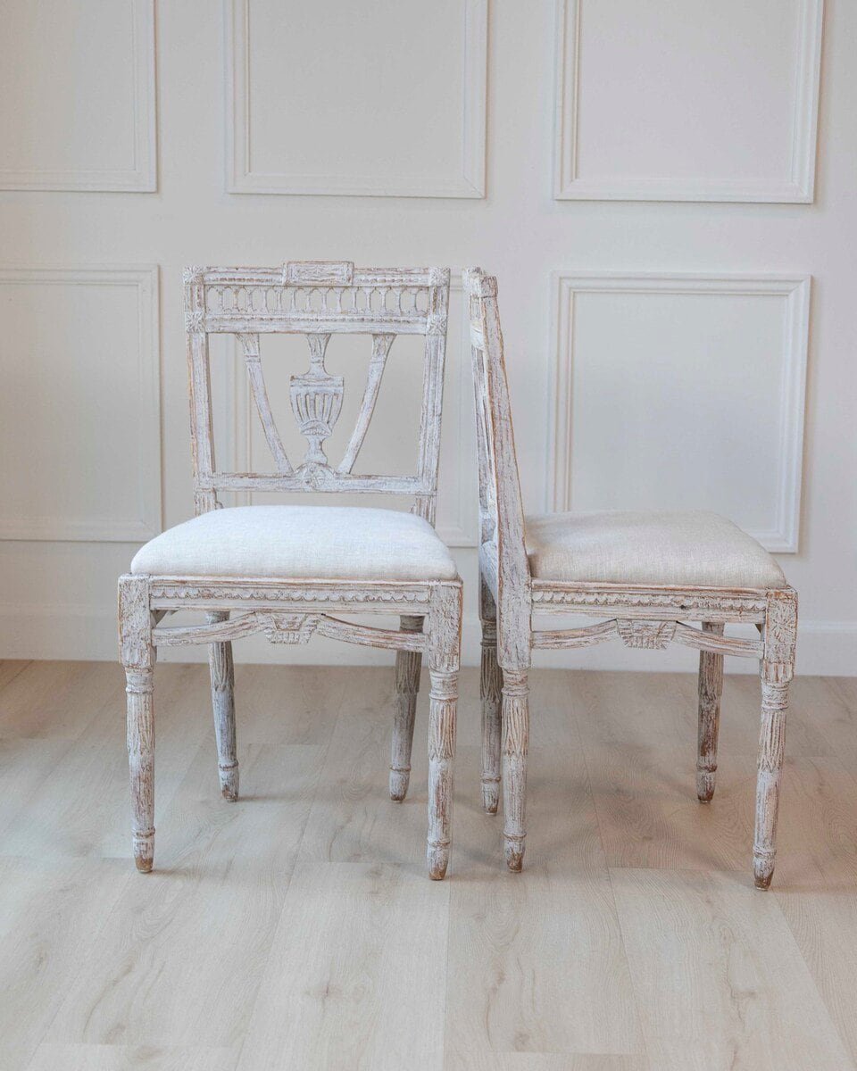 Pair of Swedish Gustavian Period Dining Chairs with Urn Splats and Pierced Crest Rails, Late 18th Century - JAA
