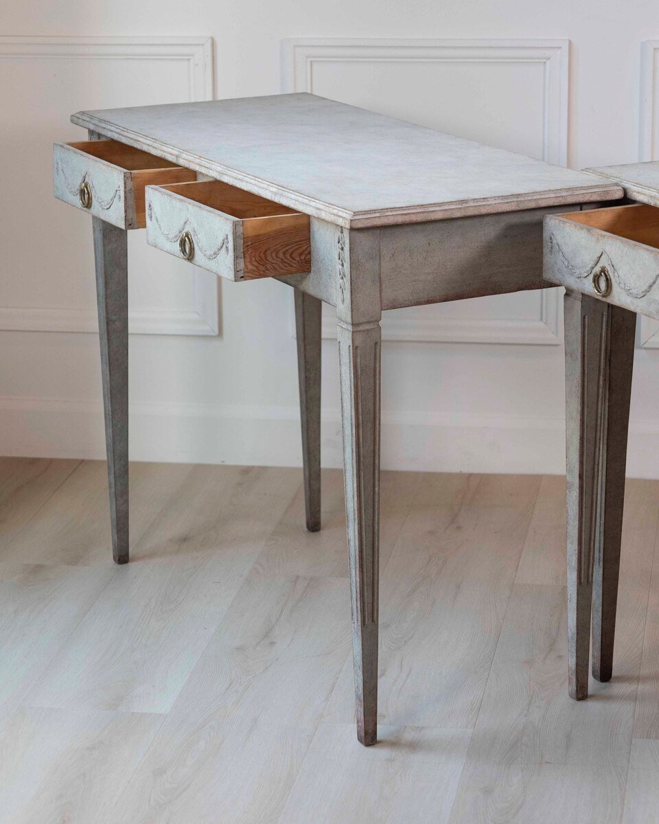 Pair of 19th Century Swedish Gustavian Painted Console Tables - JAA