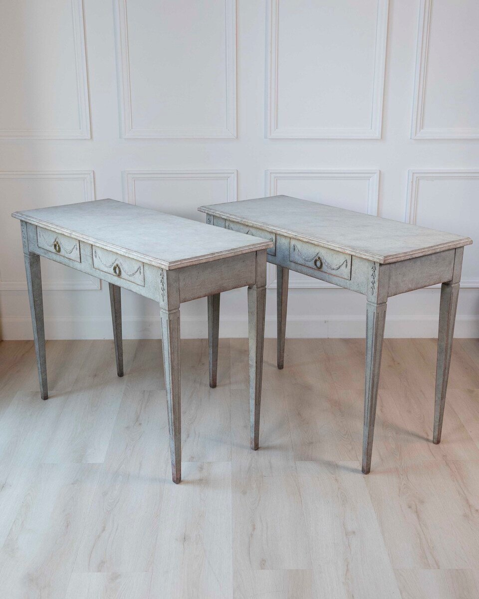 Pair of 19th Century Swedish Gustavian Painted Console Tables - JAA