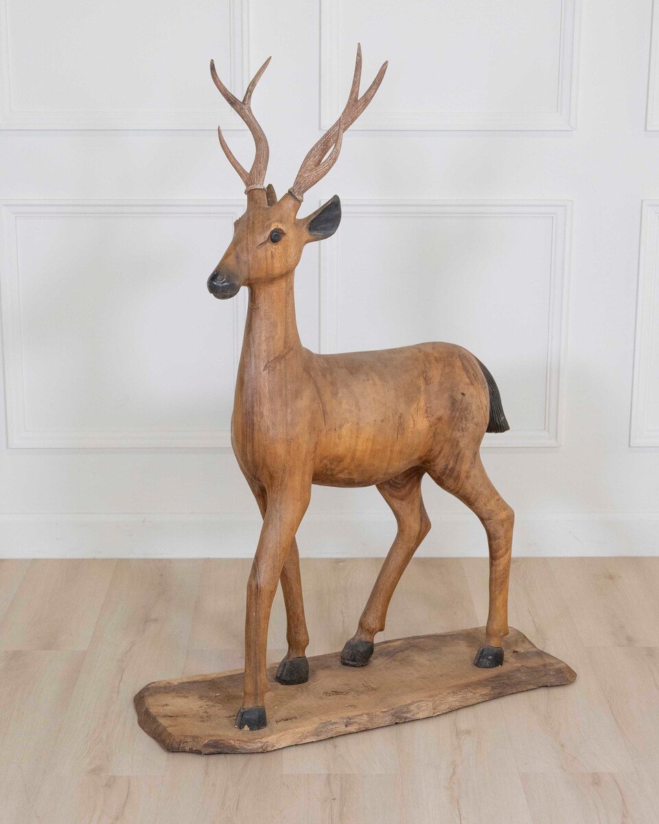 Italian 20th Century Life-Size Walnut Deer Sculpture - JAA