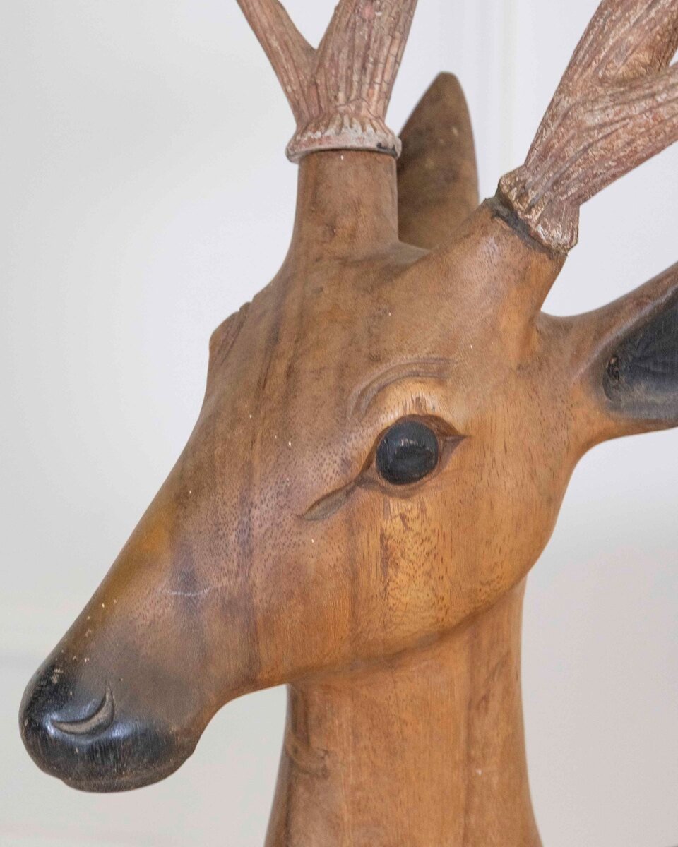 Italian 20th Century Life-Size Walnut Deer Sculpture - JAA