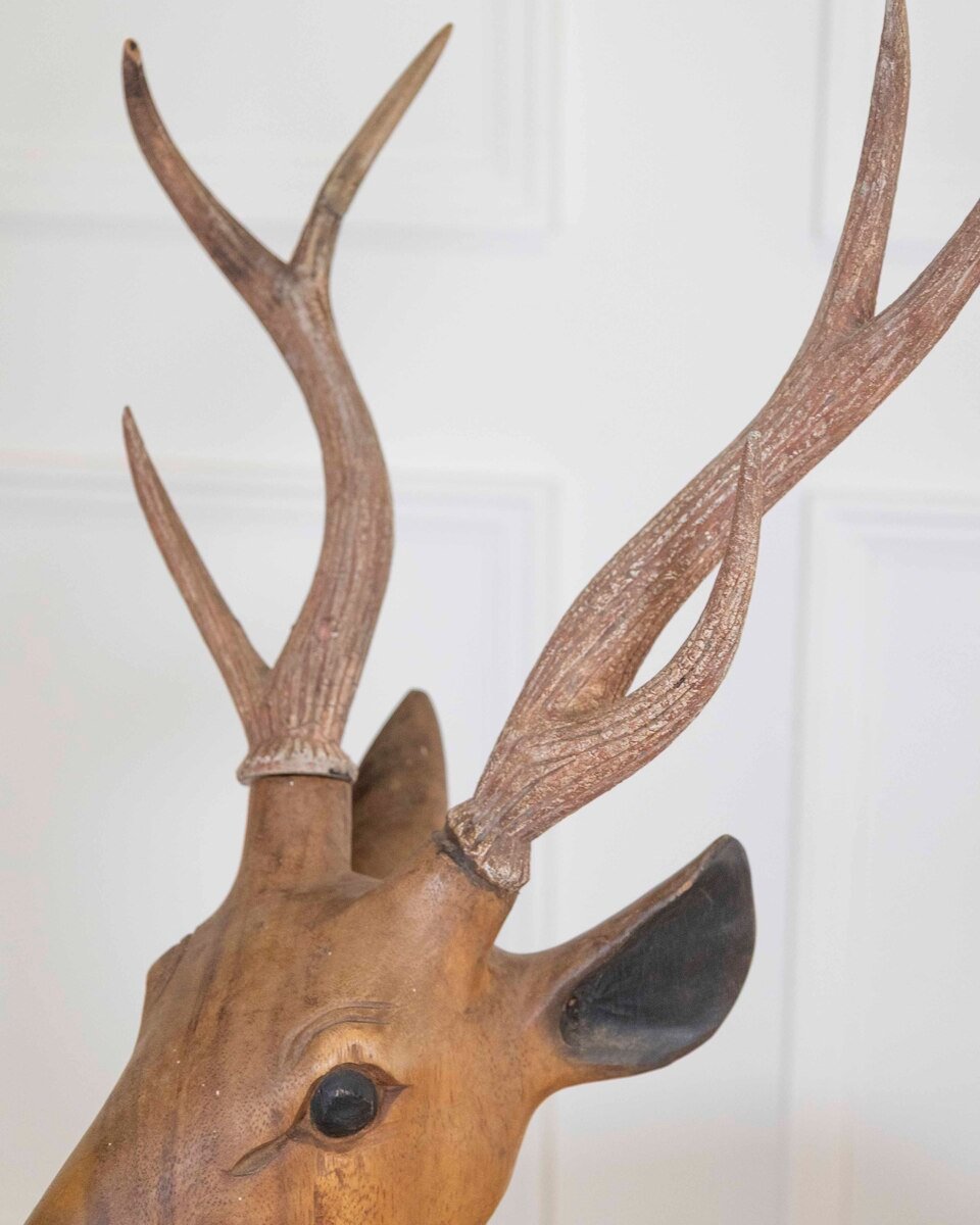 Italian 20th Century Life-Size Walnut Deer Sculpture - JAA
