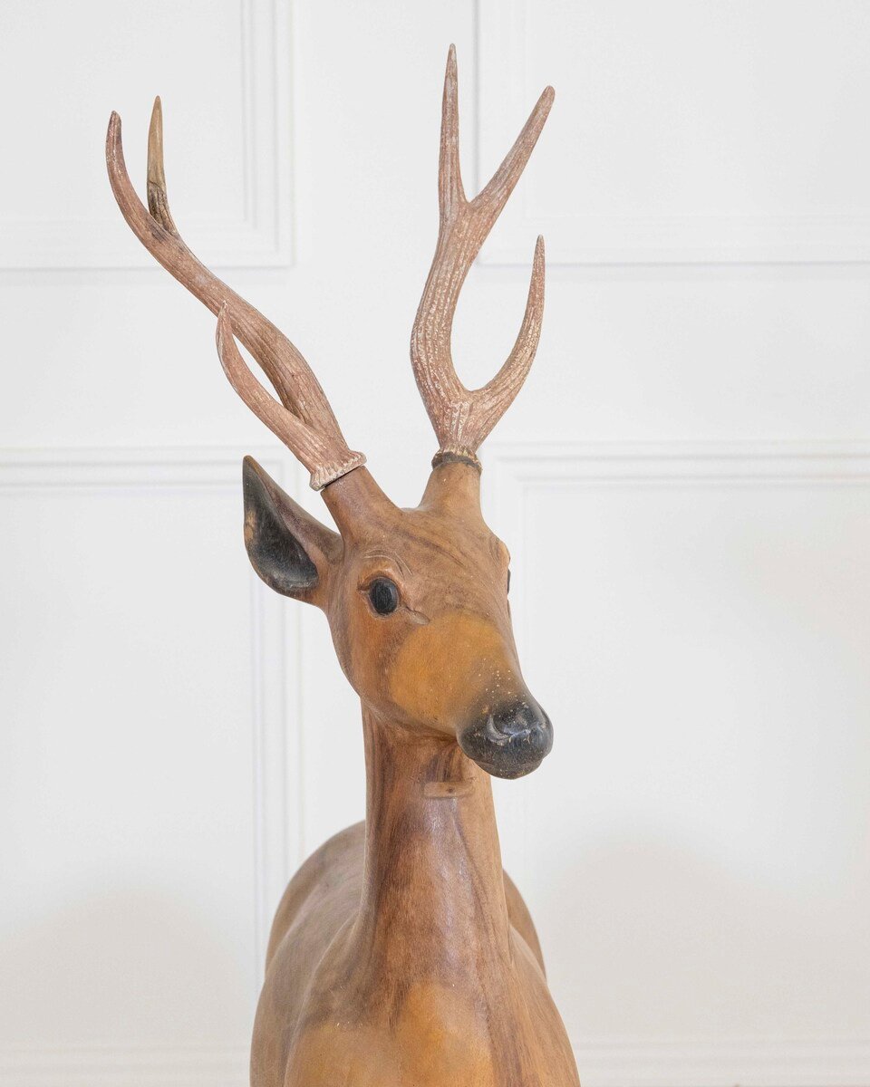 Italian 20th Century Life-Size Walnut Deer Sculpture - JAA