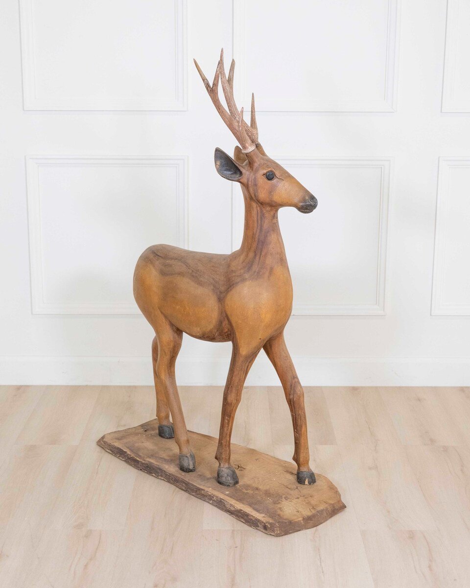 Italian 20th Century Life-Size Walnut Deer Sculpture - JAA