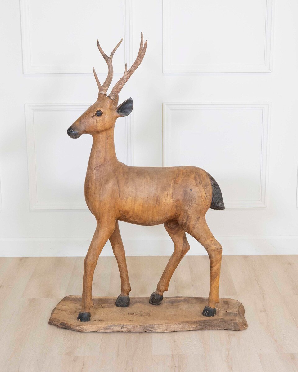 Italian 20th Century Life-Size Walnut Deer Sculpture - JAA