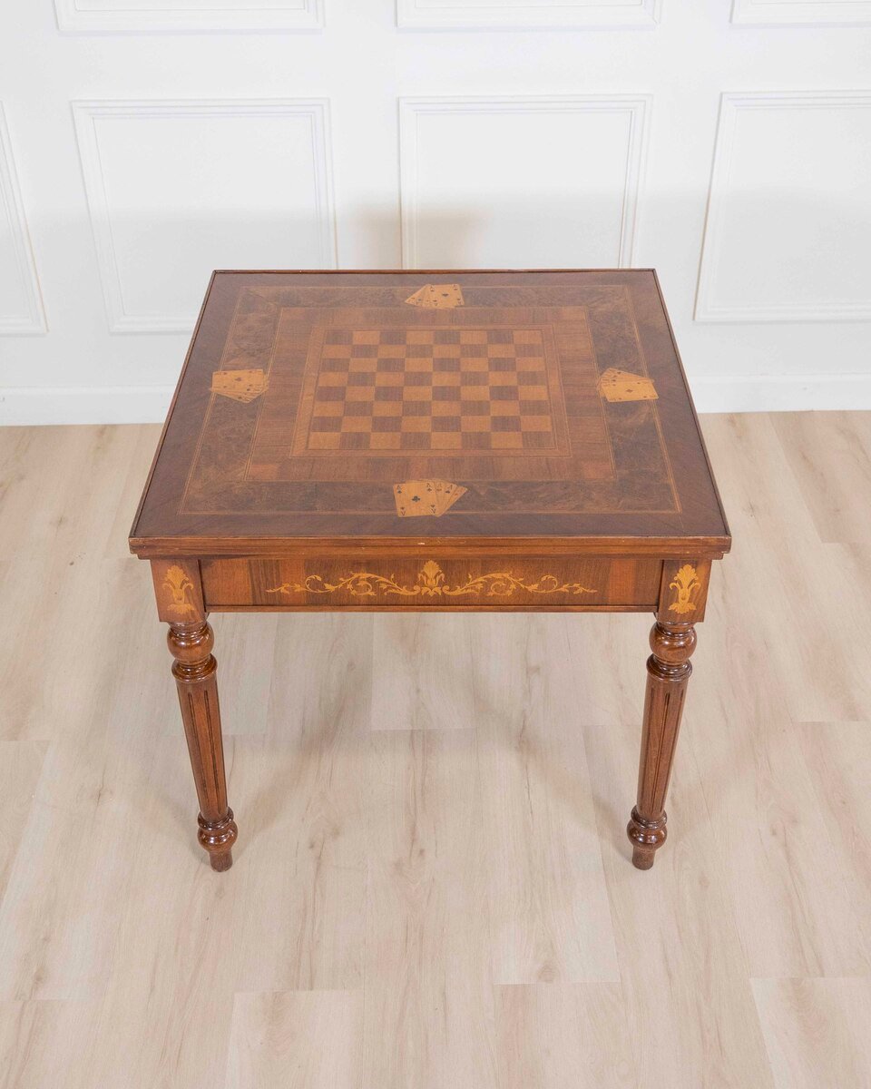 Italian 19th Century Inlaid Double-Top Game Table with Chessboard and Roulette - JAA