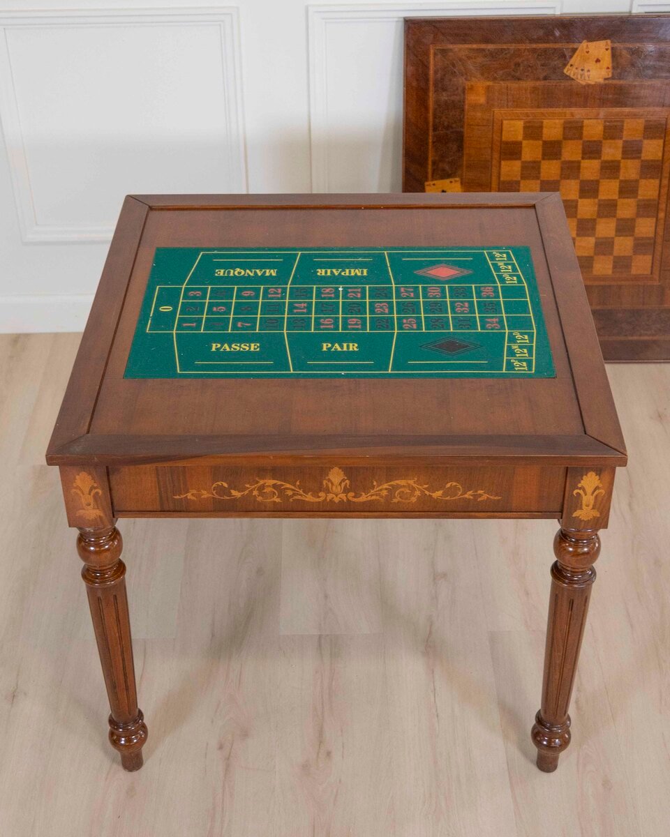 Italian 19th Century Inlaid Double-Top Game Table with Chessboard and Roulette - JAA