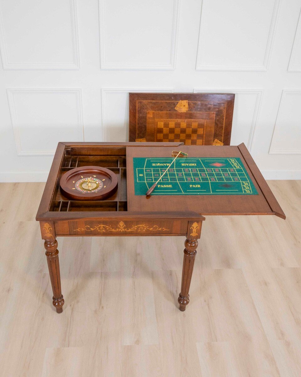Italian 19th Century Inlaid Double-Top Game Table with Chessboard and Roulette - JAA