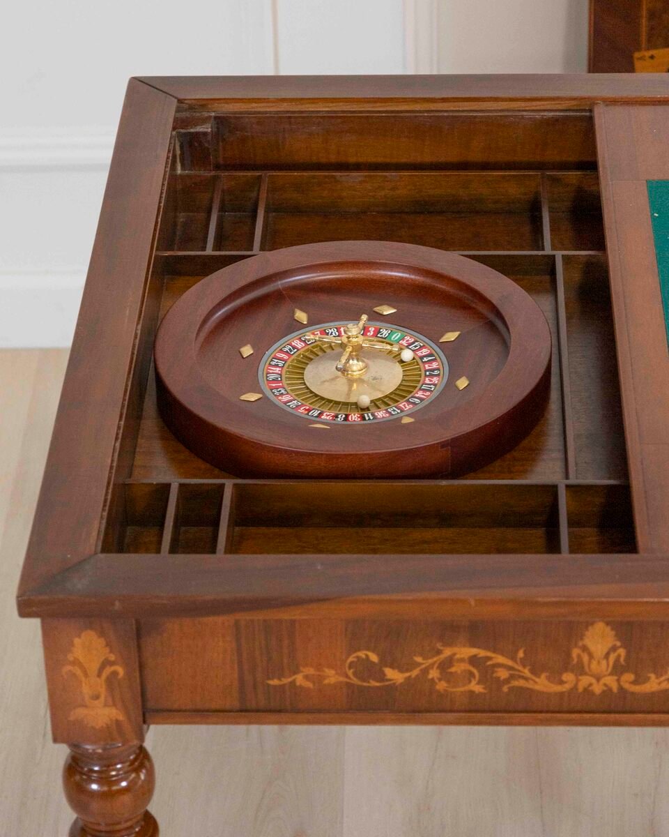 Italian 19th Century Inlaid Double-Top Game Table with Chessboard and Roulette - JAA