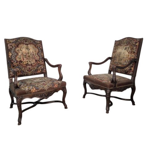 Pair of 19th walnut Regency style armchairs
