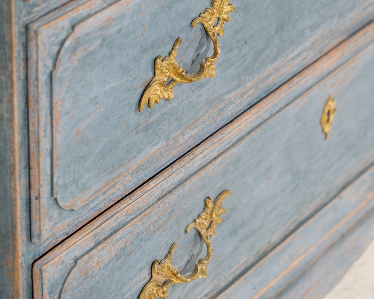 Stunning blue Scandinavian bureau, original hardware, 17th Century - JAA