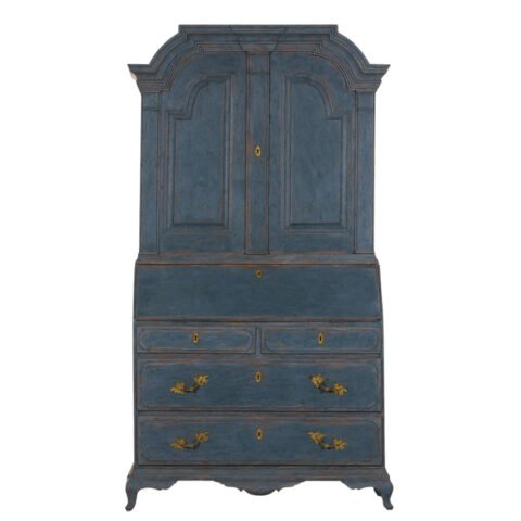 Stunning blue Scandinavian bureau, original hardware, 17th Century