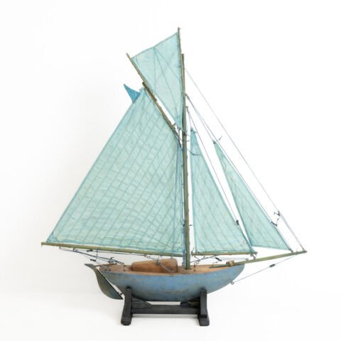 Carved Wooden Gaff Cutter Pond Yacht with original paint. England, circa 1940.
