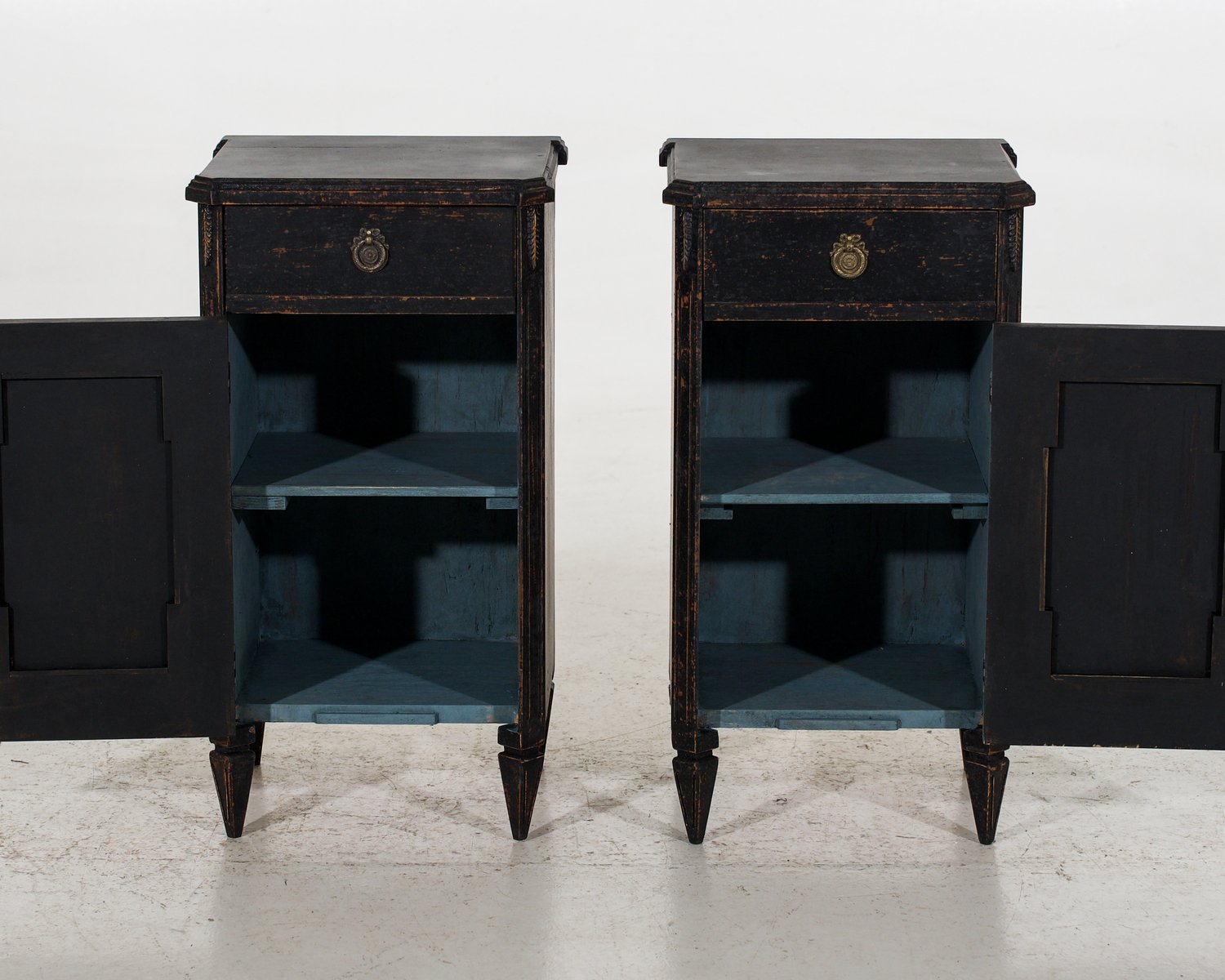 Pair of black Swedish nightstands, with drawer, circa 100 years old - JAA