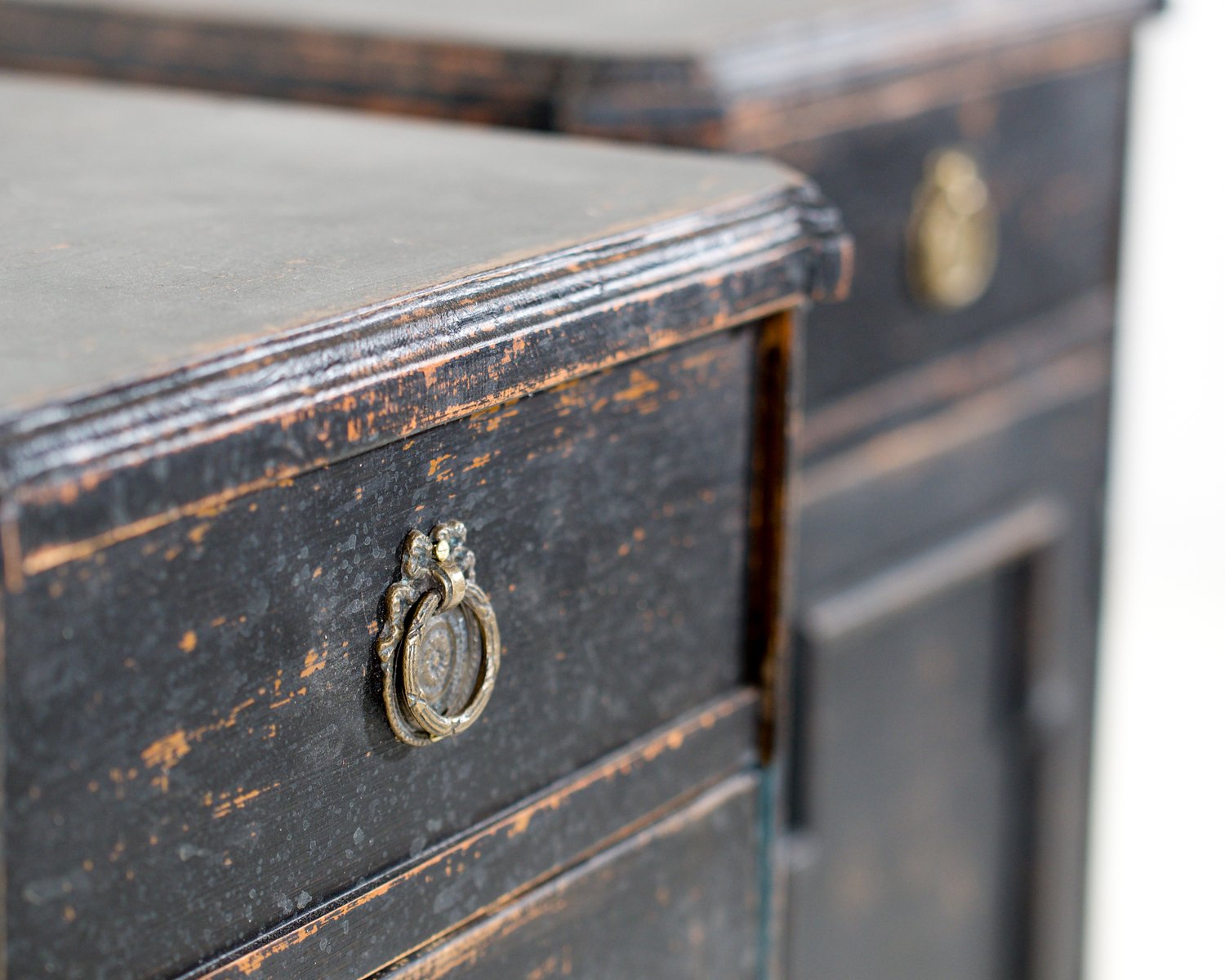 Pair of black Swedish nightstands, with drawer, circa 100 years old - JAA