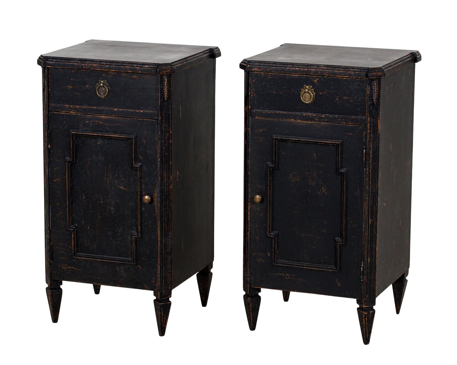 Pair of black Swedish nightstands, with drawer, circa 100 years old