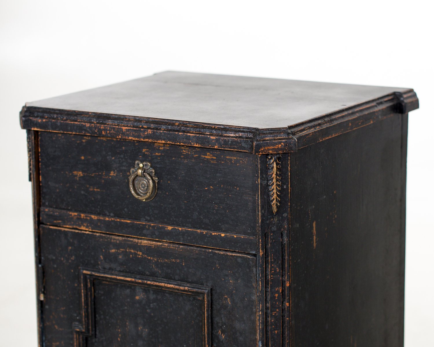 Pair of black Swedish nightstands, with drawer, circa 100 years old - JAA