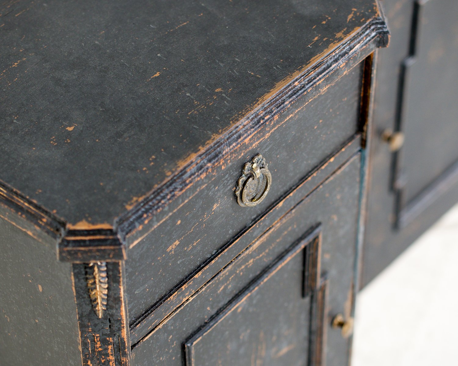 Pair of black Swedish nightstands, with drawer, circa 100 years old - JAA