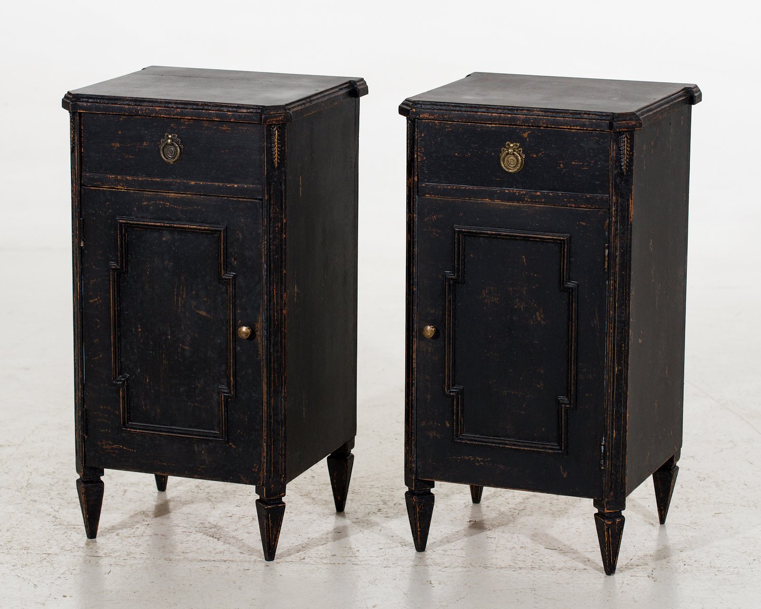Pair of black Swedish nightstands, with drawer, circa 100 years old - JAA