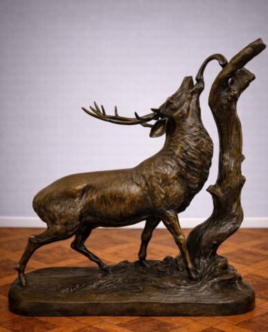 Large Bronze Animal Group – Rutting Stag – Late 19th Century.