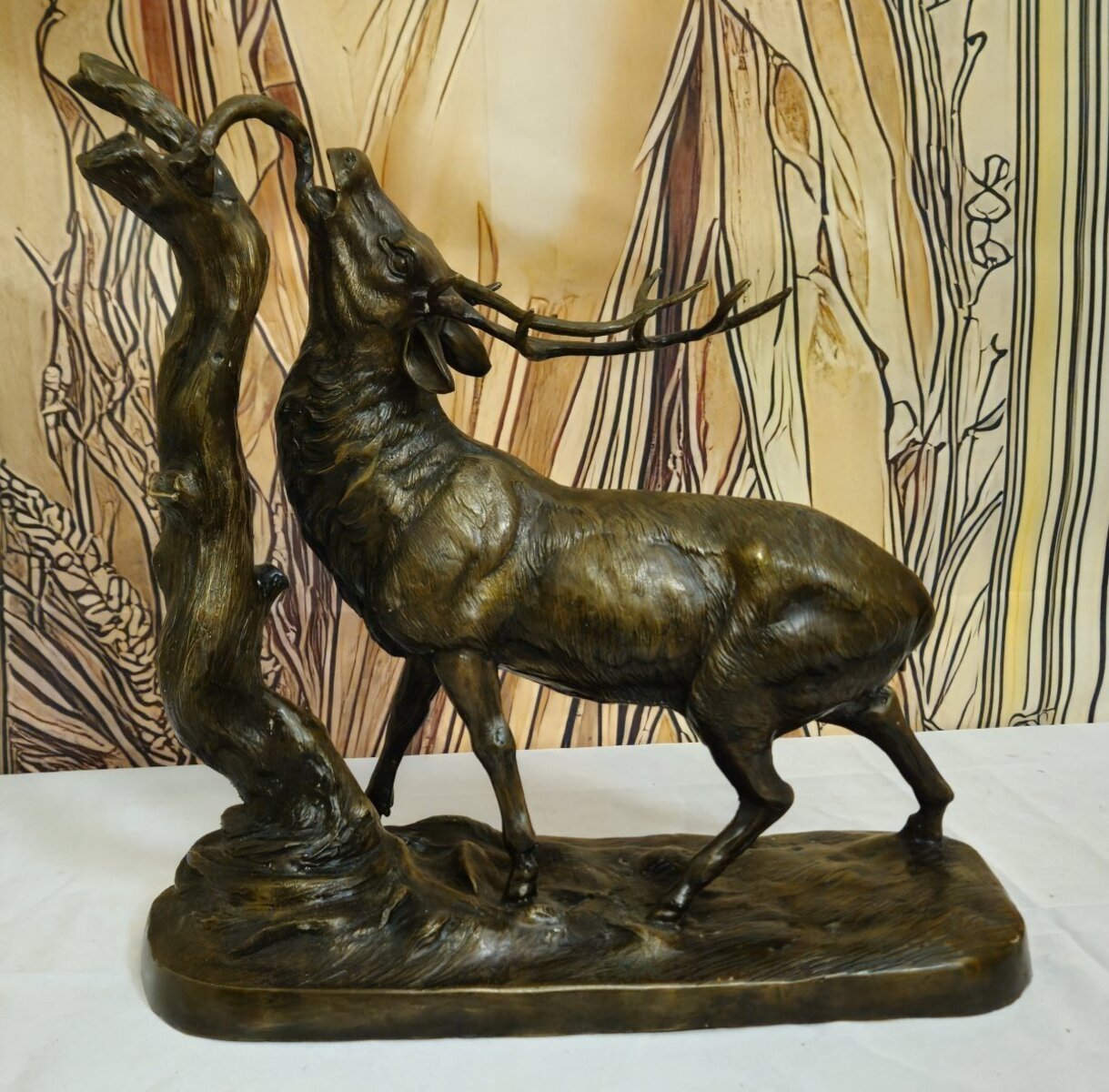 Large Bronze Animal Group – Rutting Stag – Late 19th Century. - JAA